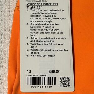 lululemon athletica Orange Wunder Under HR Tight 25"